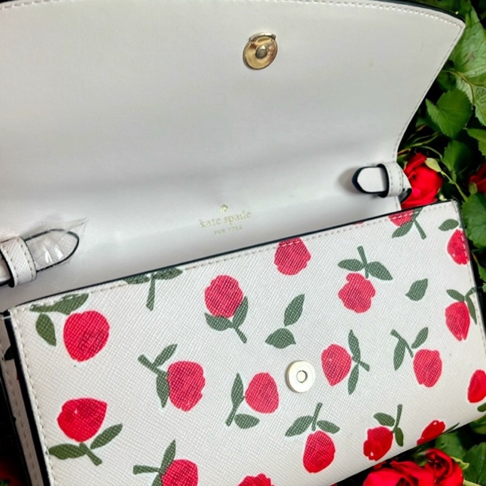 Kate Spade Dana Rose Crossbody Cream Red Floral Saffiano Leather Holiday Bag - Picture 6 of 15